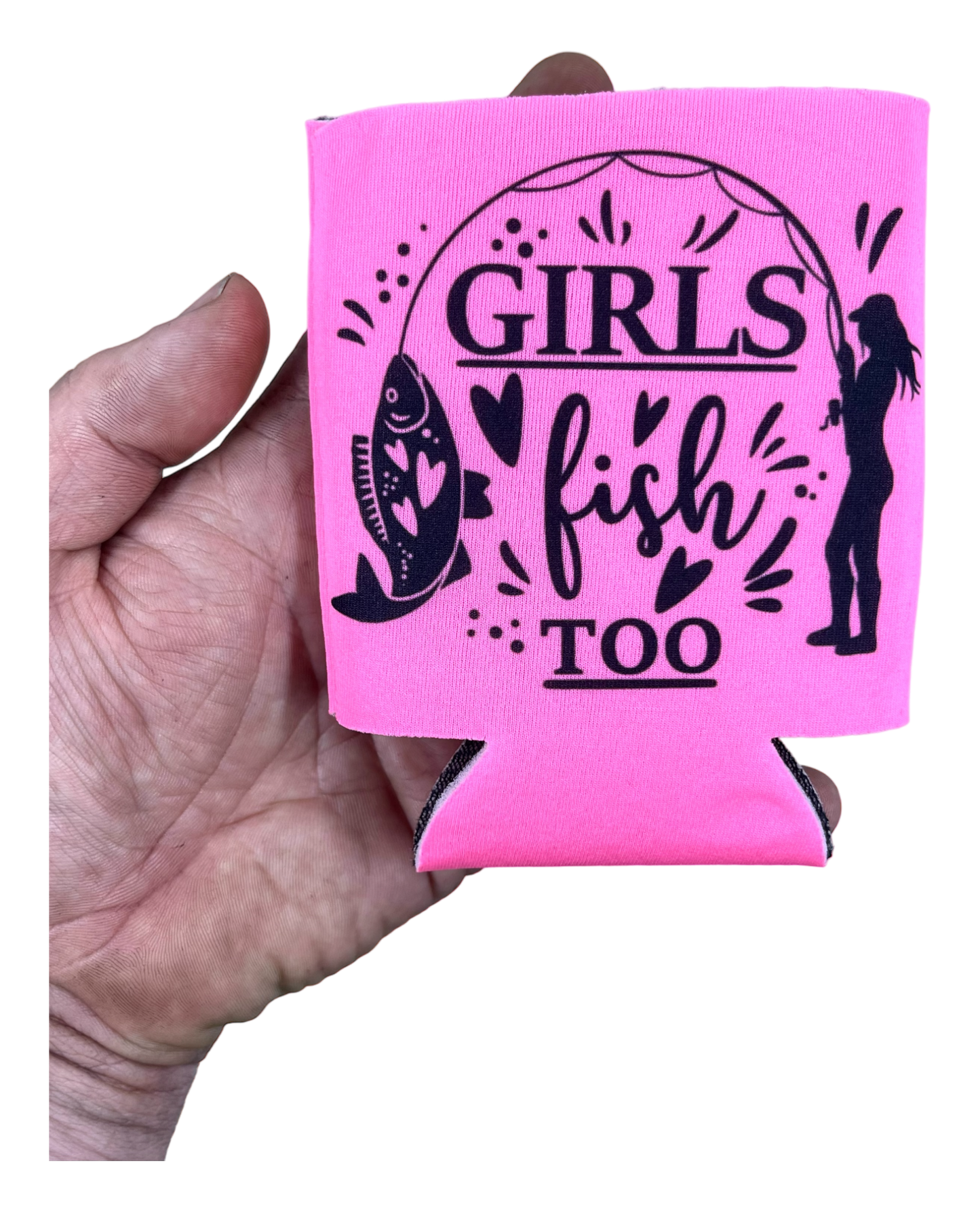 Pink Girls Fish To Koozie