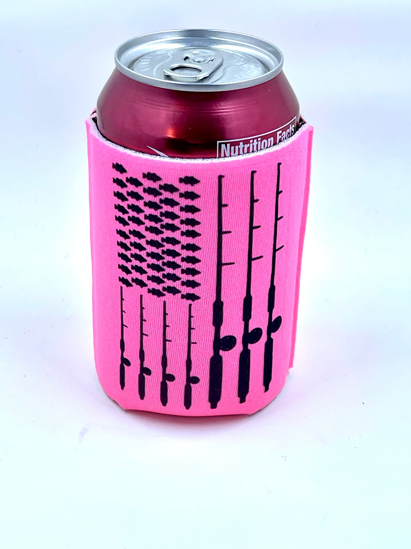 Pink Fish/Rod Flag Koozie